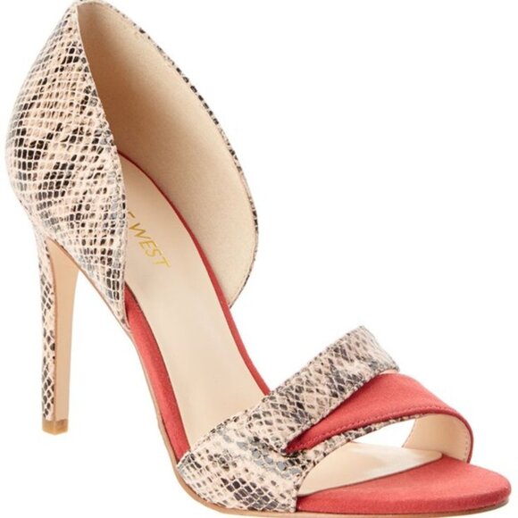 Nine West Shoes - Nine West Snakeskin Print with Coral Suede Open Toe Stiletto Heel - Size 8.5